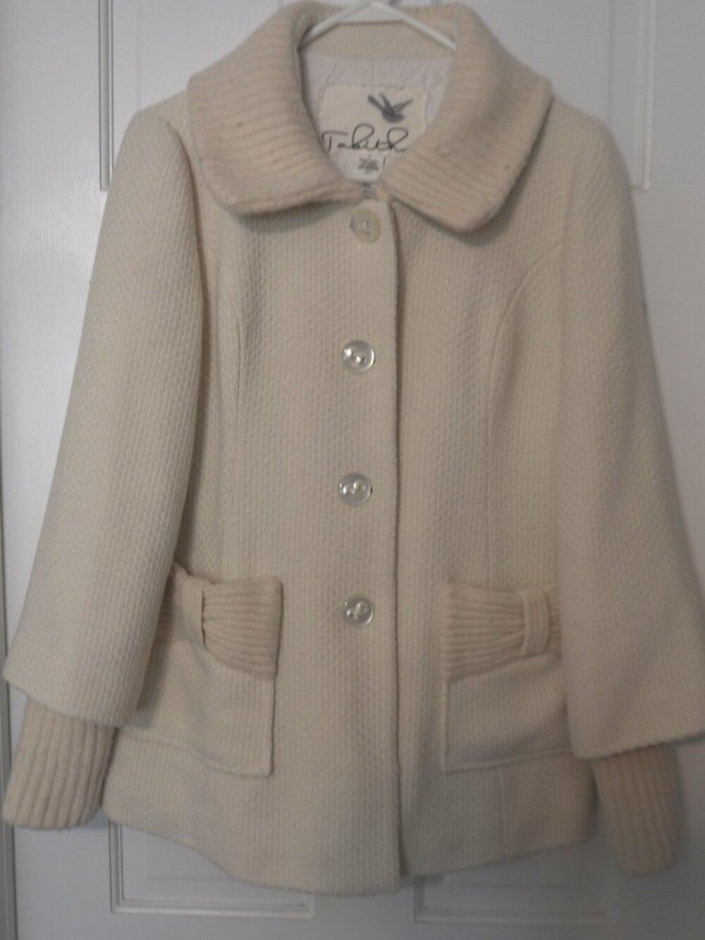 Tabitha by Anthropologie Cream Wool Sweater Coat Women's Sz S